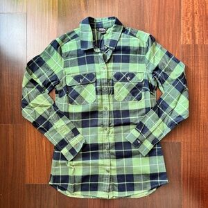 Eddie Bauer Blue and Green Plaid Button-Up Shirt
